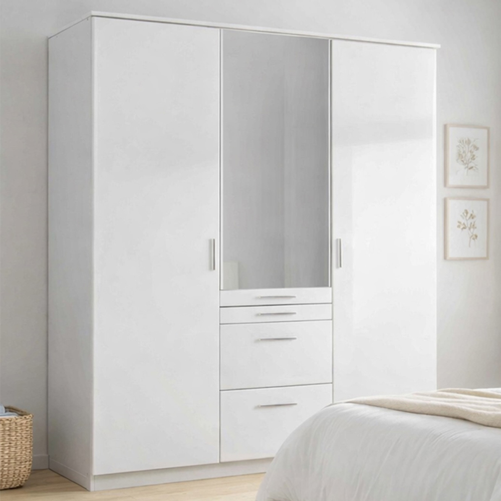 TJ'S Diver 3 Door 4 Drawer White Wardrobe Image 1