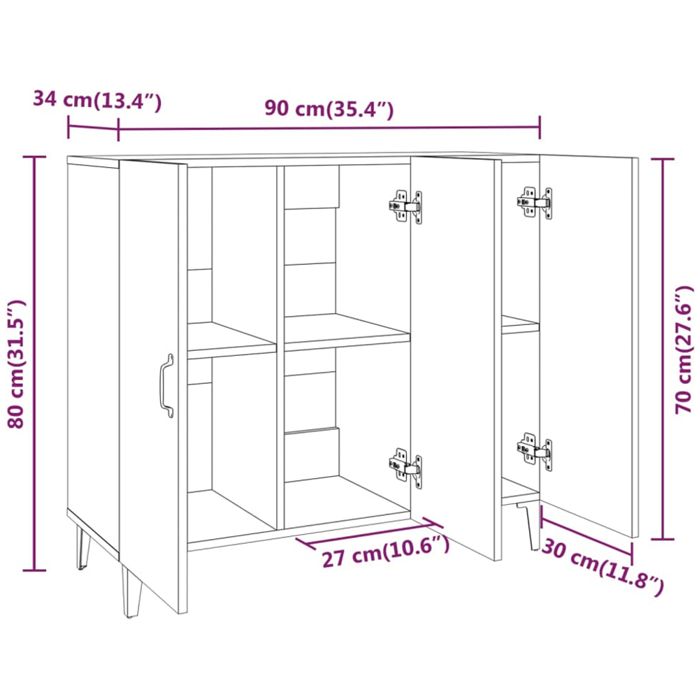vidaXL 3 Door White Sideboard Image 9