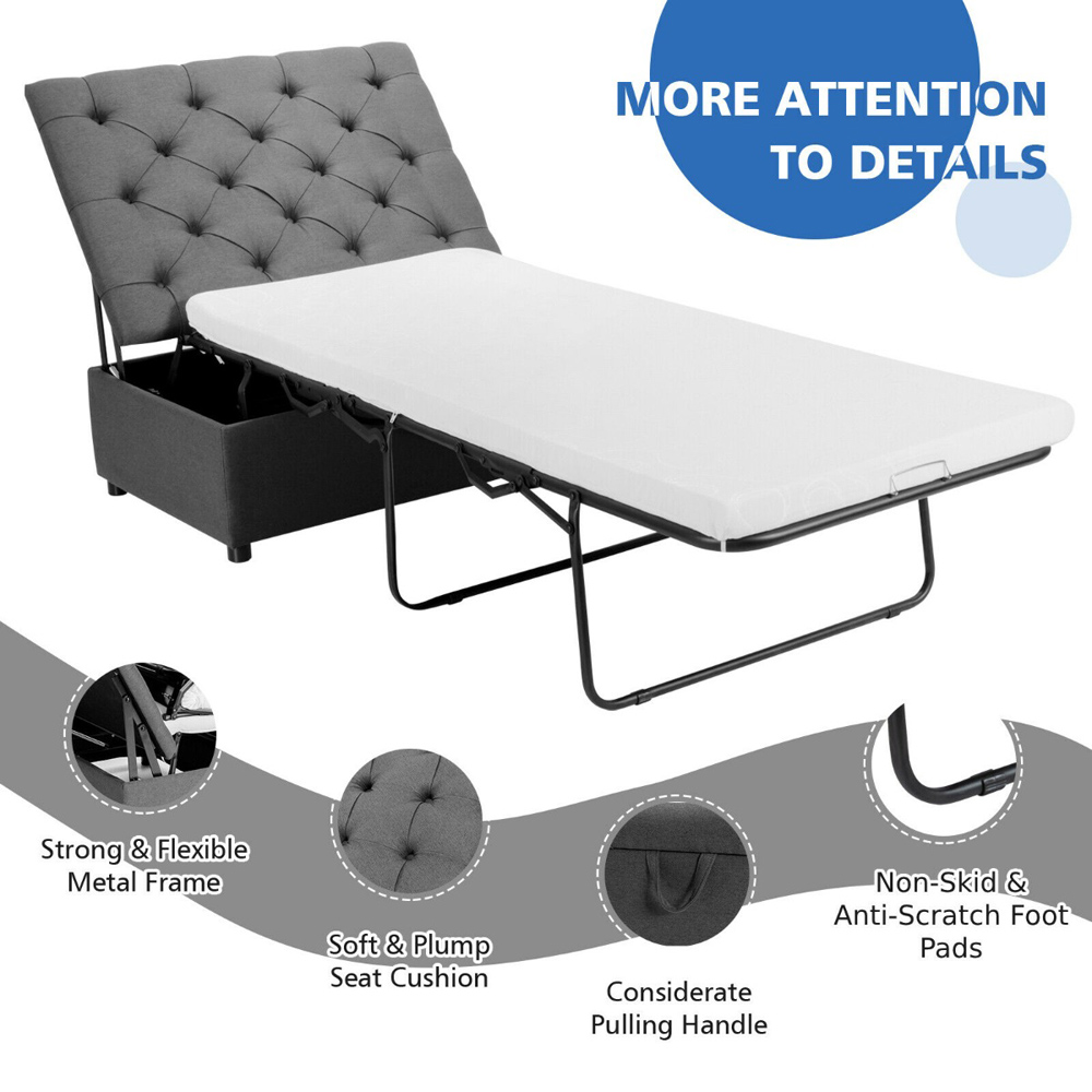 Costway Single Sleeper Grey Convertible Sofa Bed with Mattress Image 6