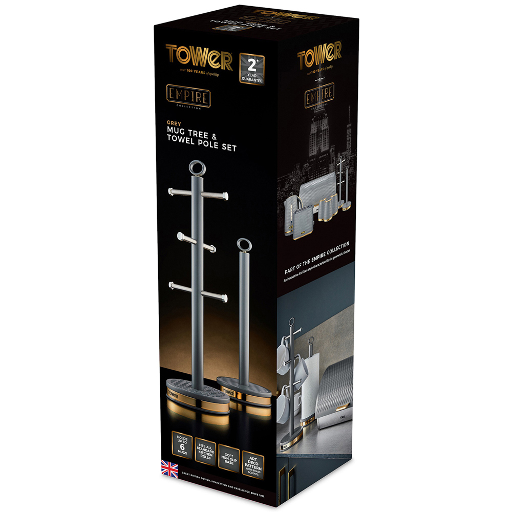 Tower Empire 6 Cup Grey Mug Tree and Kitchen Towel Roll Holder Image 8