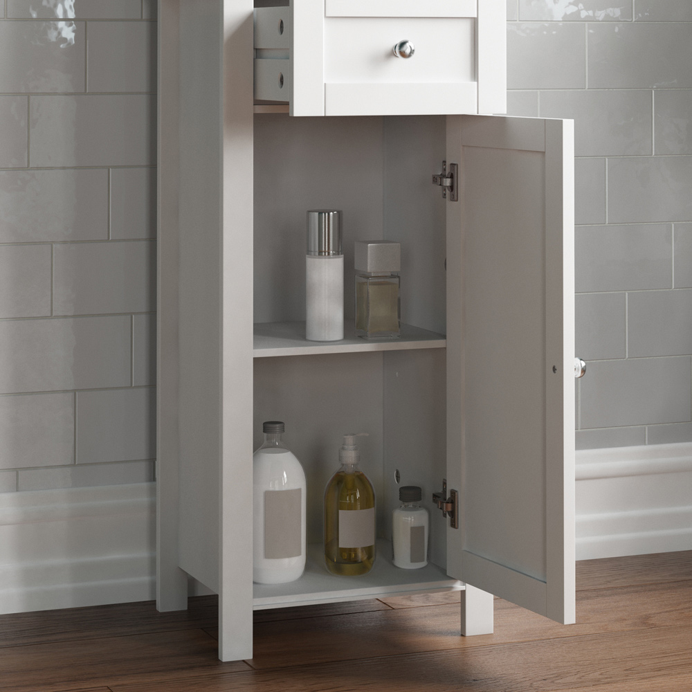 Lassic Bath Vida Priano White Single Drawer 2 Door Tall Mirror Floor Cabinet Image 4