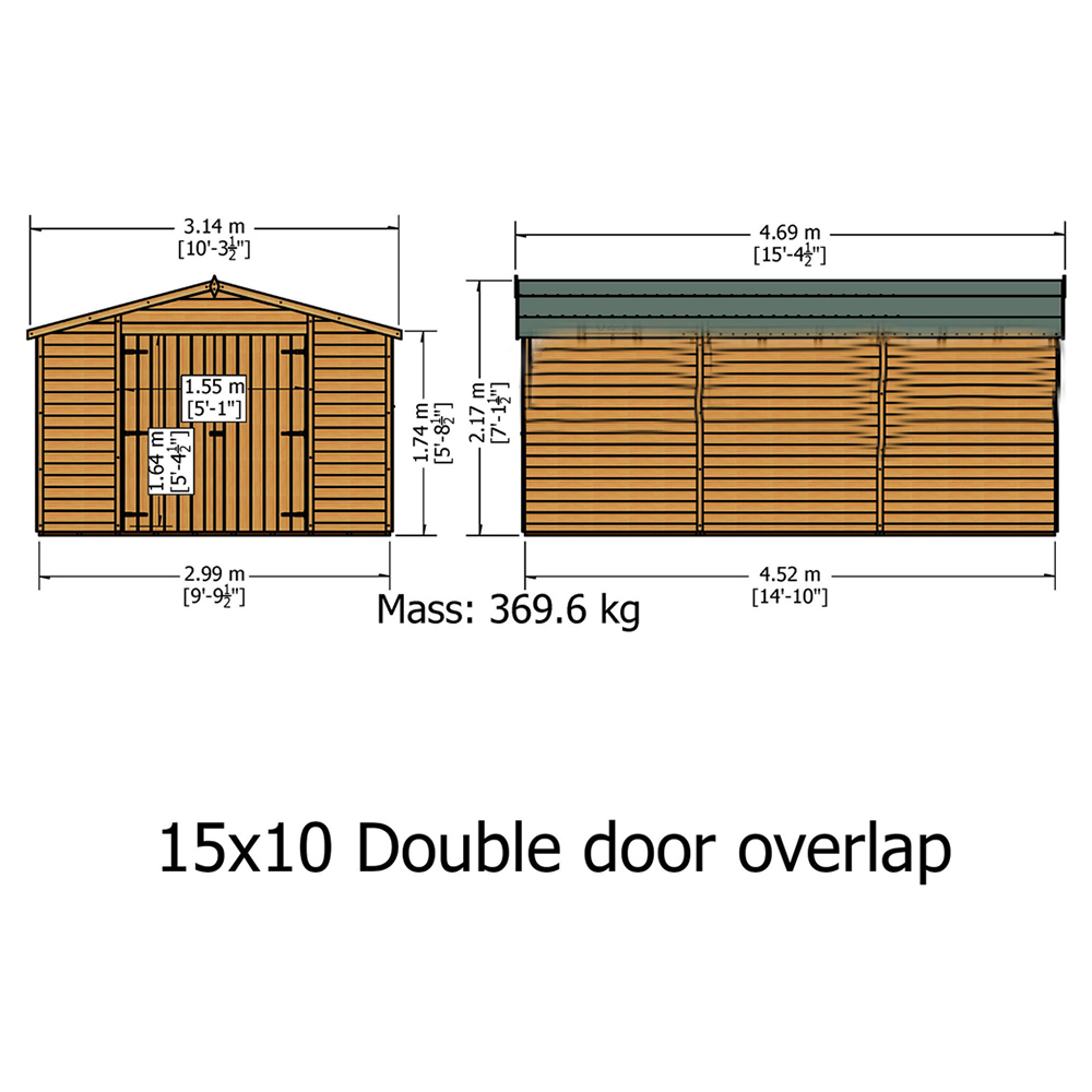 Shire 10 x 15ft Double Door Overlap Apex Wooden Shed Image 5