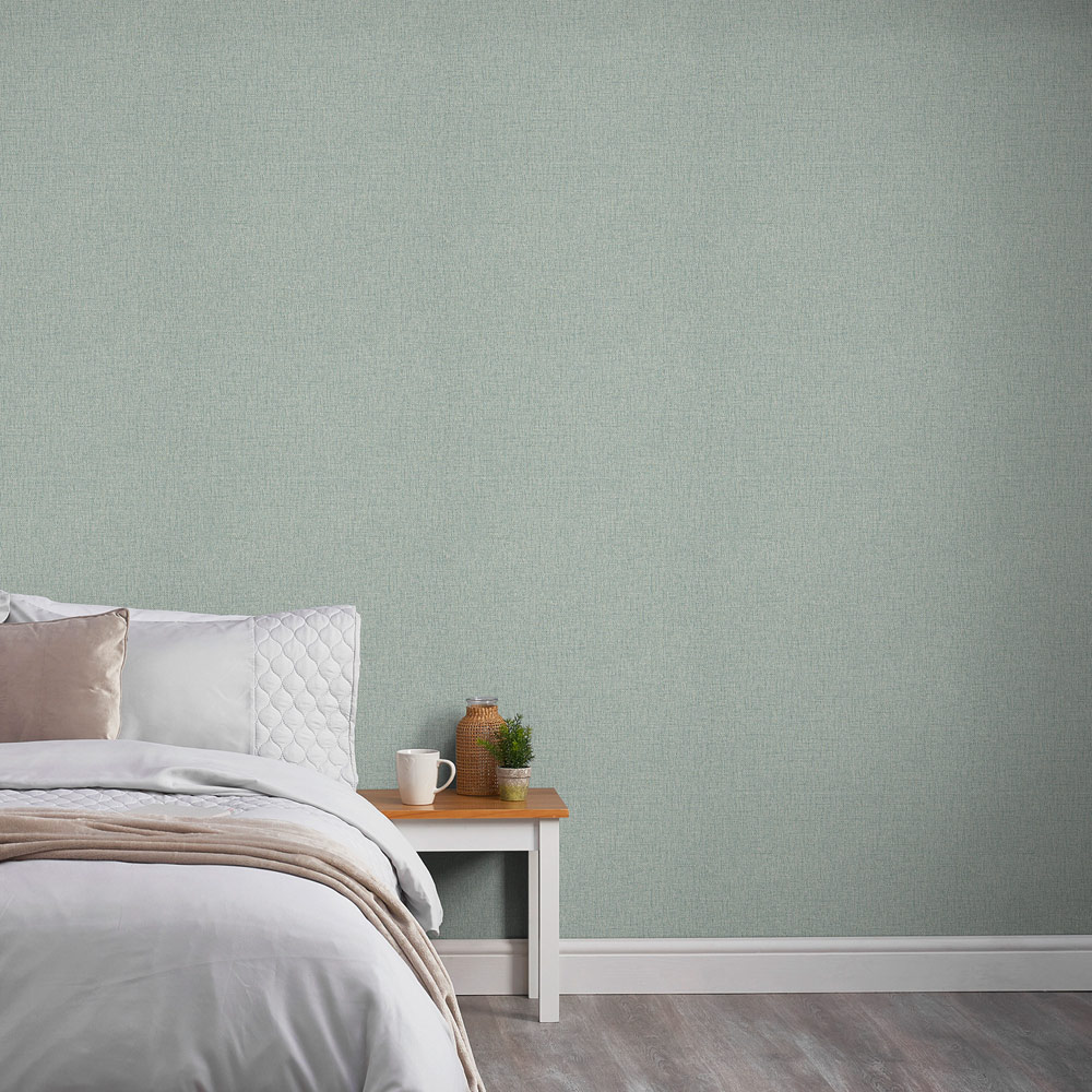 Grandeco Twill Plain Fabric Textured Green Wallpaper Image 3