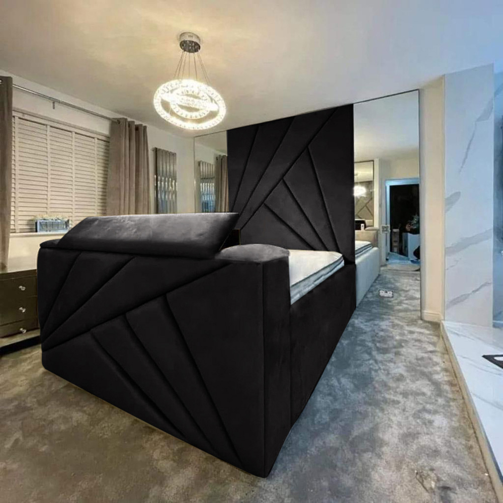Eleganza Home Tina King Size Black Plush Velvet Bed Frame with Headboard and Remote Image 2
