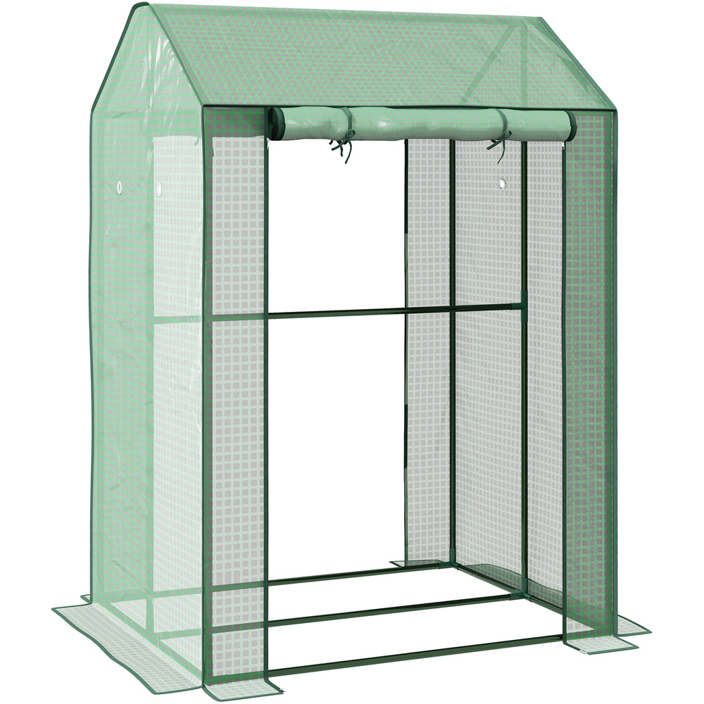 Outsunny Green Plastic 3.2 x 2.6ft Two Room Mini Greenhouse Image 1