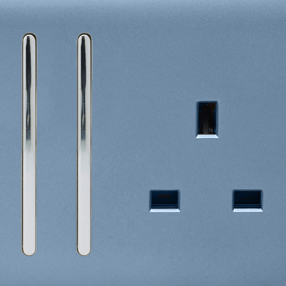 Trendi Switch 2 Gang Long Switch Sky Blue Plug Socket 7 Pack Image 2