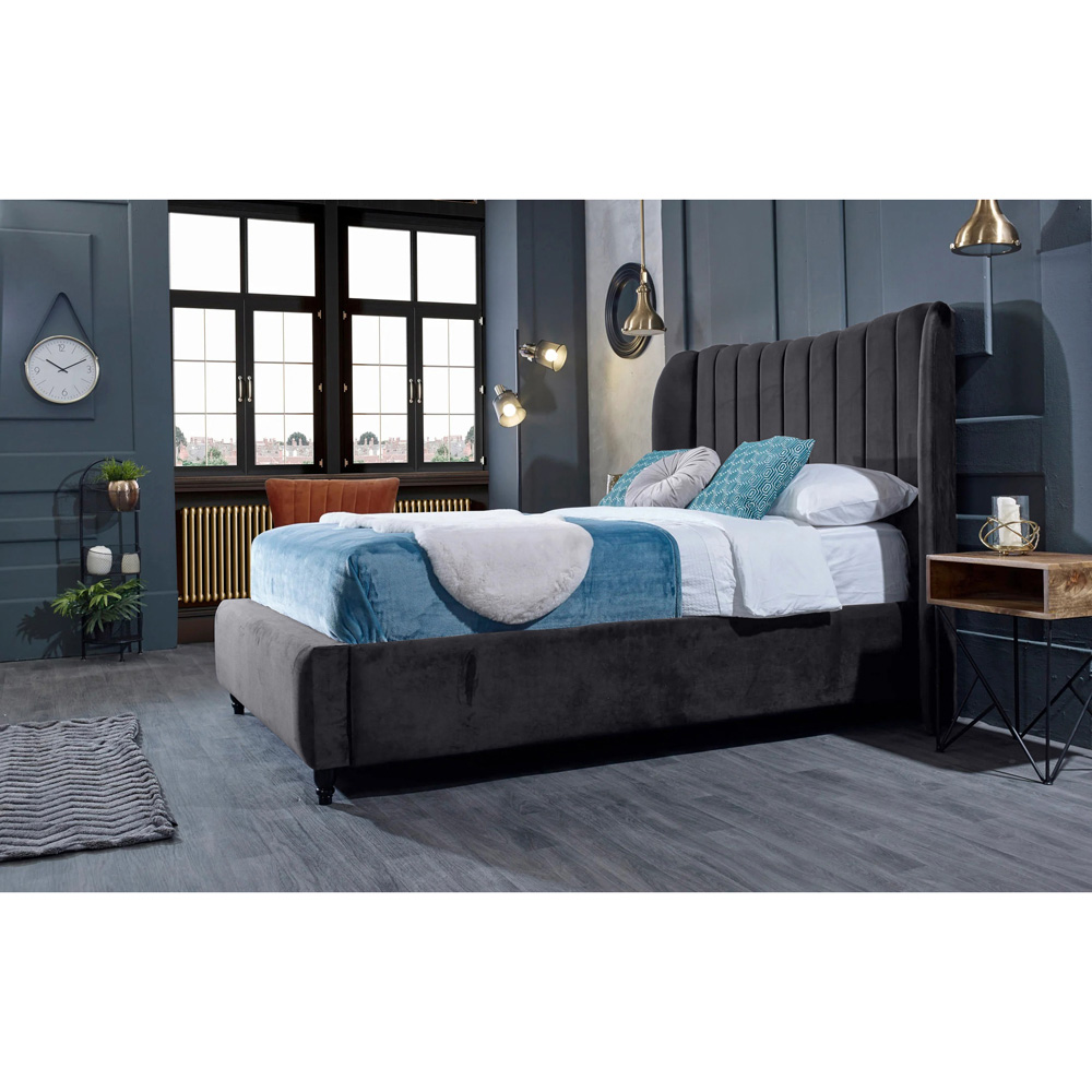 Eleganza Home Carli Double Steel Plush Velvet Bed Frame with Lined Headboard Image 4