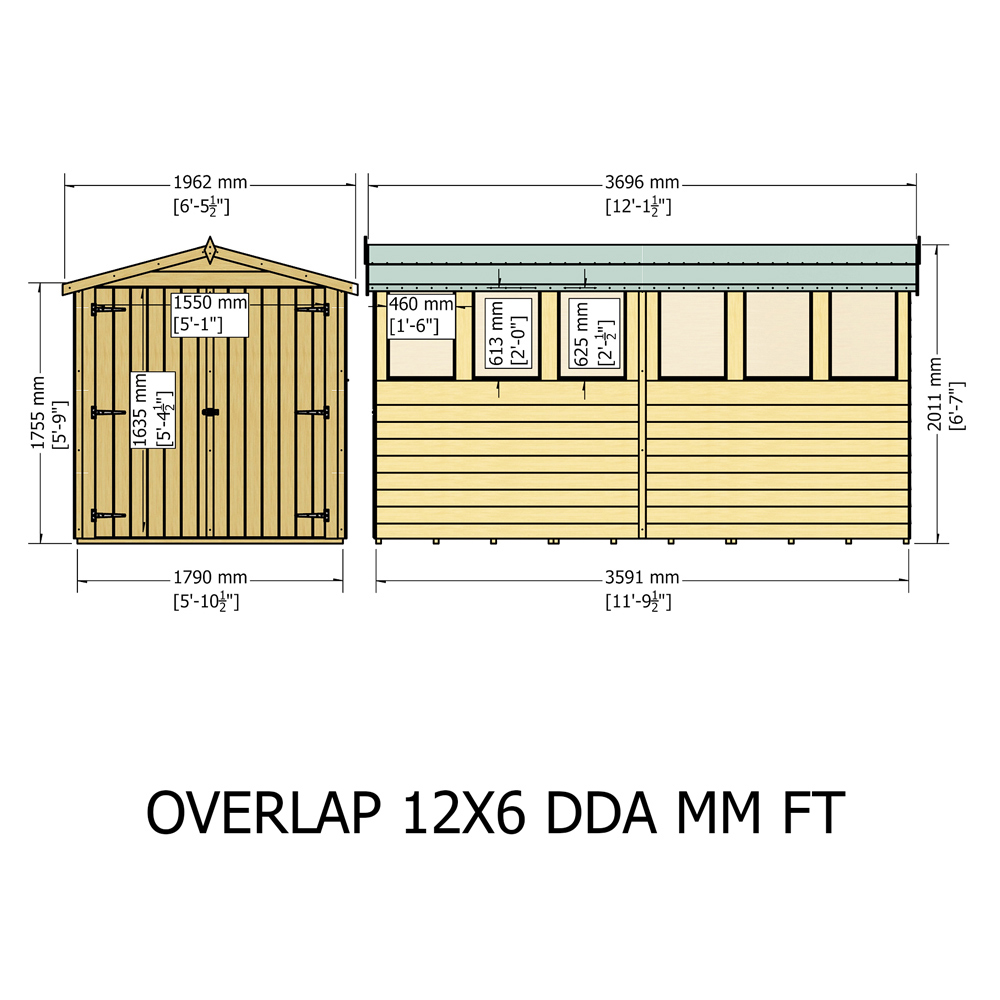 Shire 12 x 6ft Double Door Dip Treated Overlap Apex Shed with Window Image 3