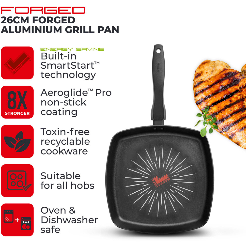 Tower Smart Start Forged 26cm Aluminium Grill Pan Image 2