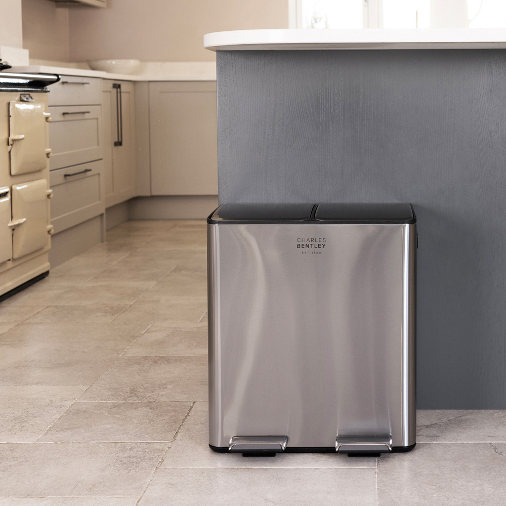 Charles Bentley 2 Compartment Stainless Steel Kitchen Pedal Bin 40L Image 2