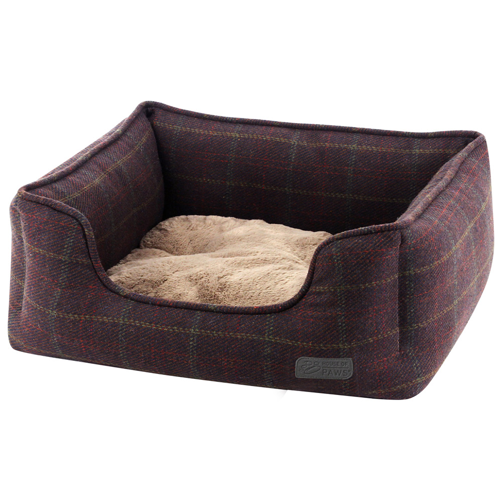 House Of Paws Small Berry Tweed Rectangle Bed Image 1
