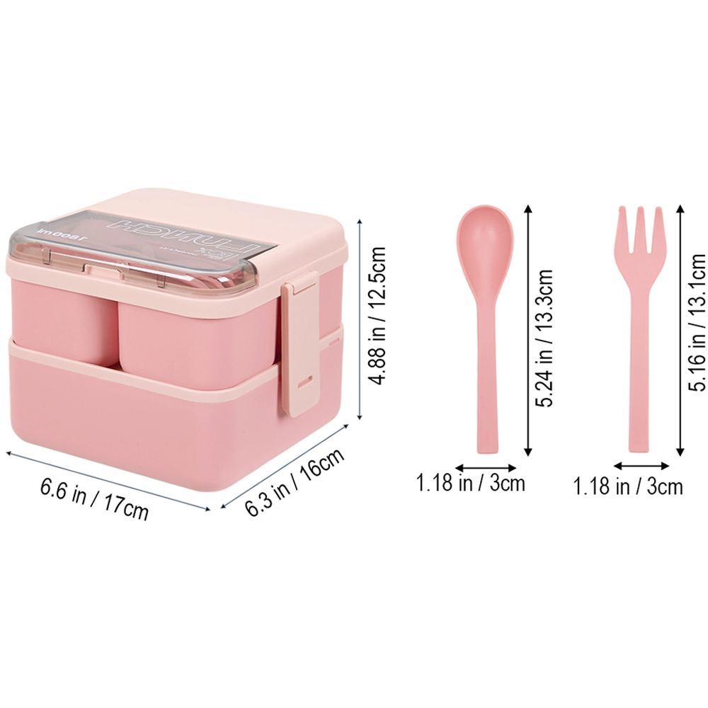 Living and Home 1.8L 2-Tier Pink Lunch Box with Cutlery and 3 Top Compartments Image 8
