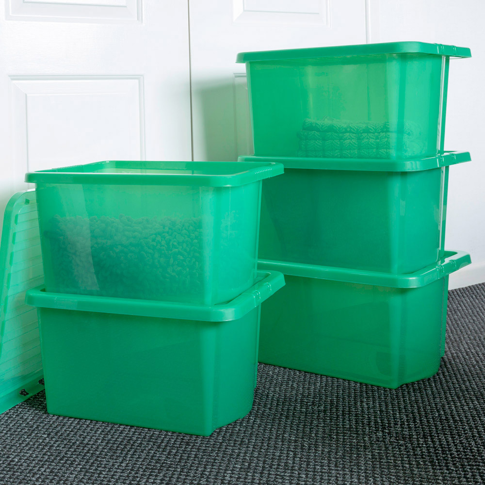 Wham Crystal 28L Clear Green Stackable Plastic Storage Box and Lid Pack 5 Image 2