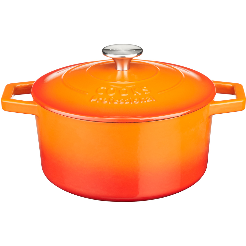 Cooks Professional 20cm Orange Cast Iron Casserole Dish with Lid Image 1