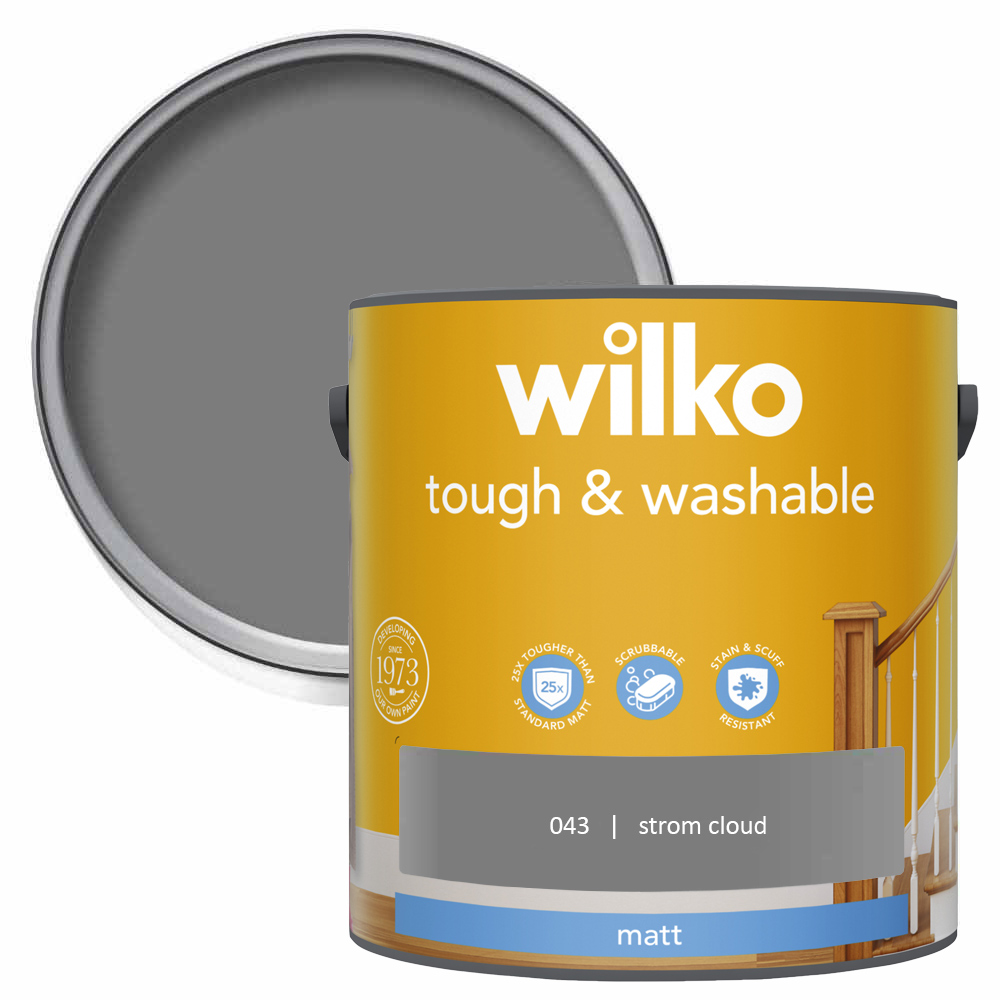 Wilko Tough & Washable Storm Cloud Matt Emulsion Paint 2.5L Image 1