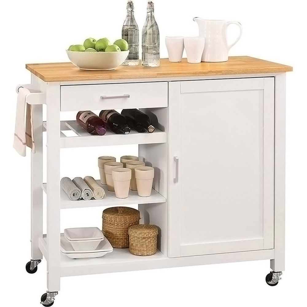 Living and Home Wooden Rolling Kitchen Island Trolley Image 4