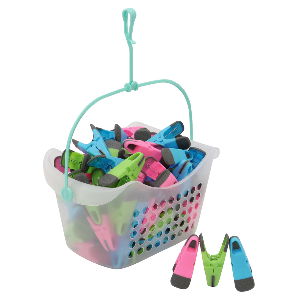 JVL Prism Soft Touch Clip Pegs and Peg Basket in Assorted Style 96 Pack Image 1