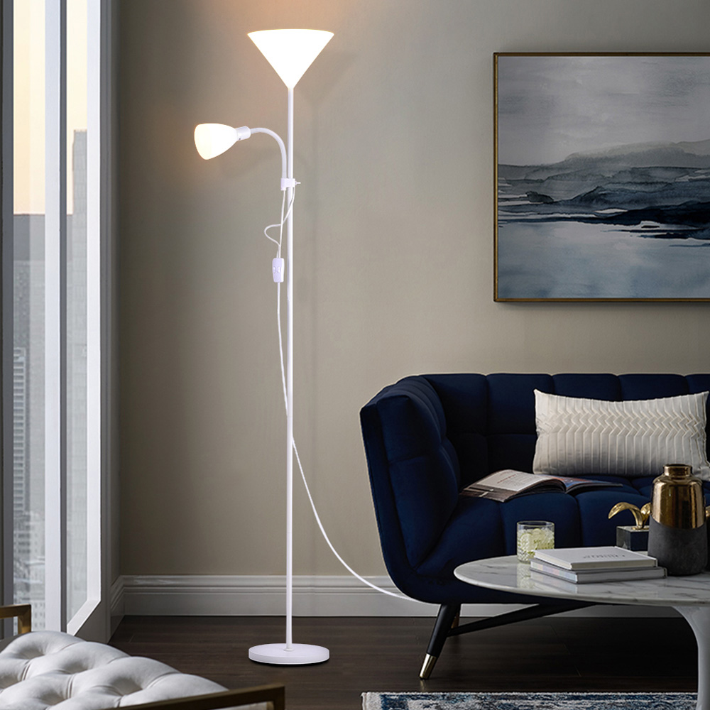 Living and Home White 2 Head Standing Tall Floor Lamp Image 4