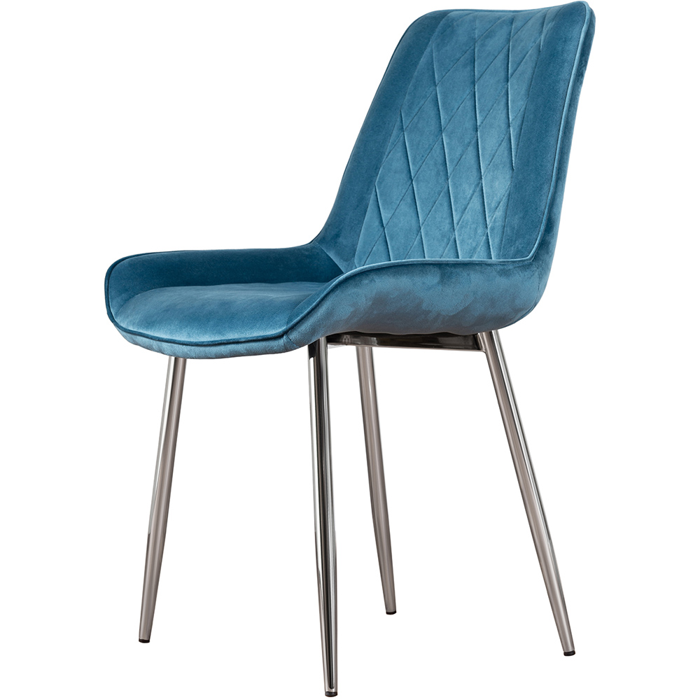 Furniturebox Cesano Set of 2 Blue and Chrome Velvet Dining Chair Image 2