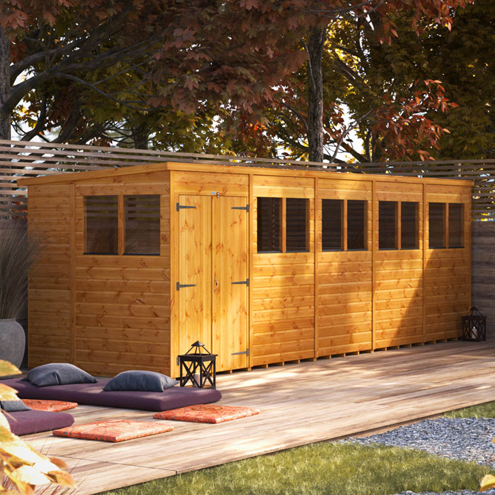 Power Sheds 20 x 6ft Double Door Pent Wooden Shed Image 2