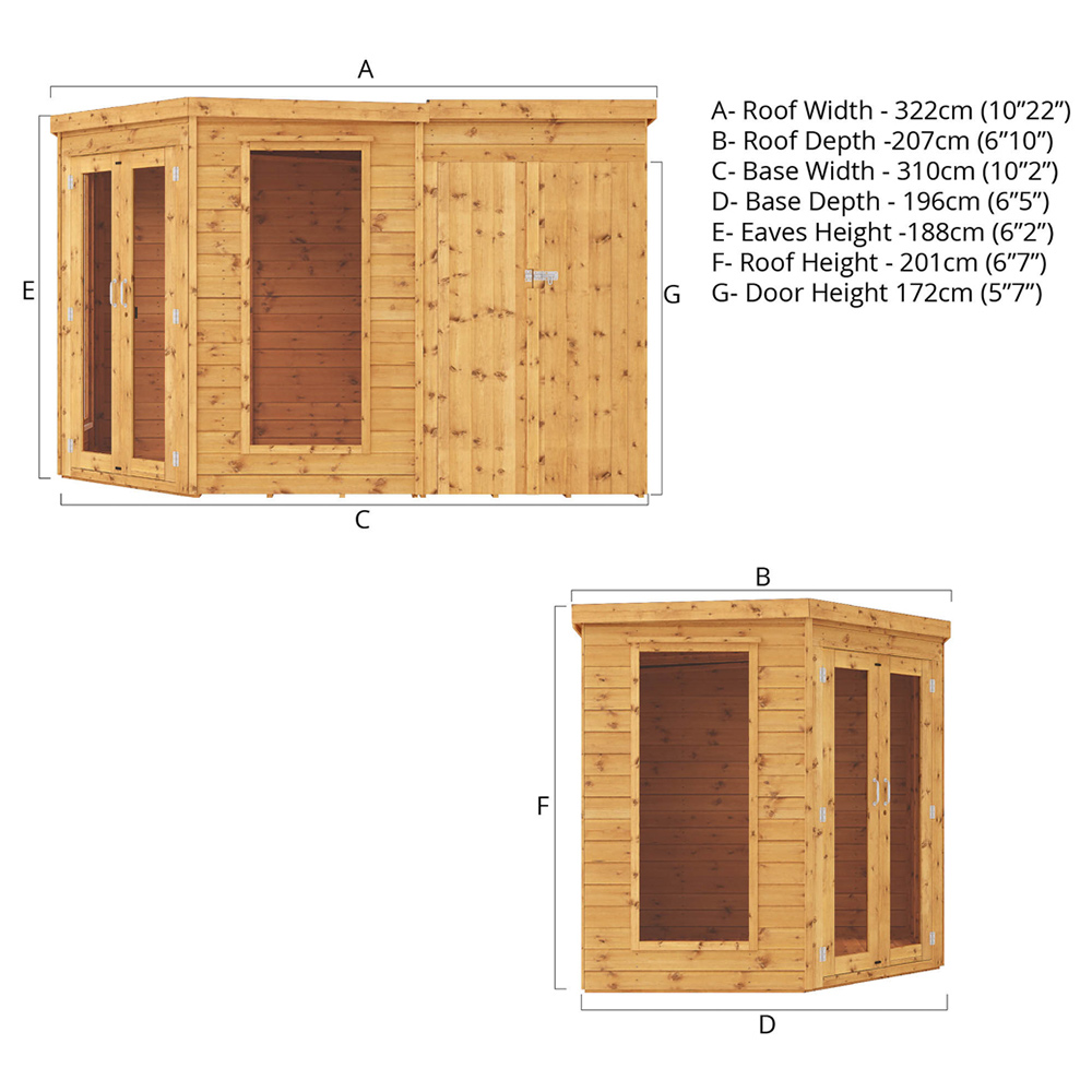 Mercia 7 x 7ft Double Door Shiplap Corner Summerhouse with Side Shed Image 8