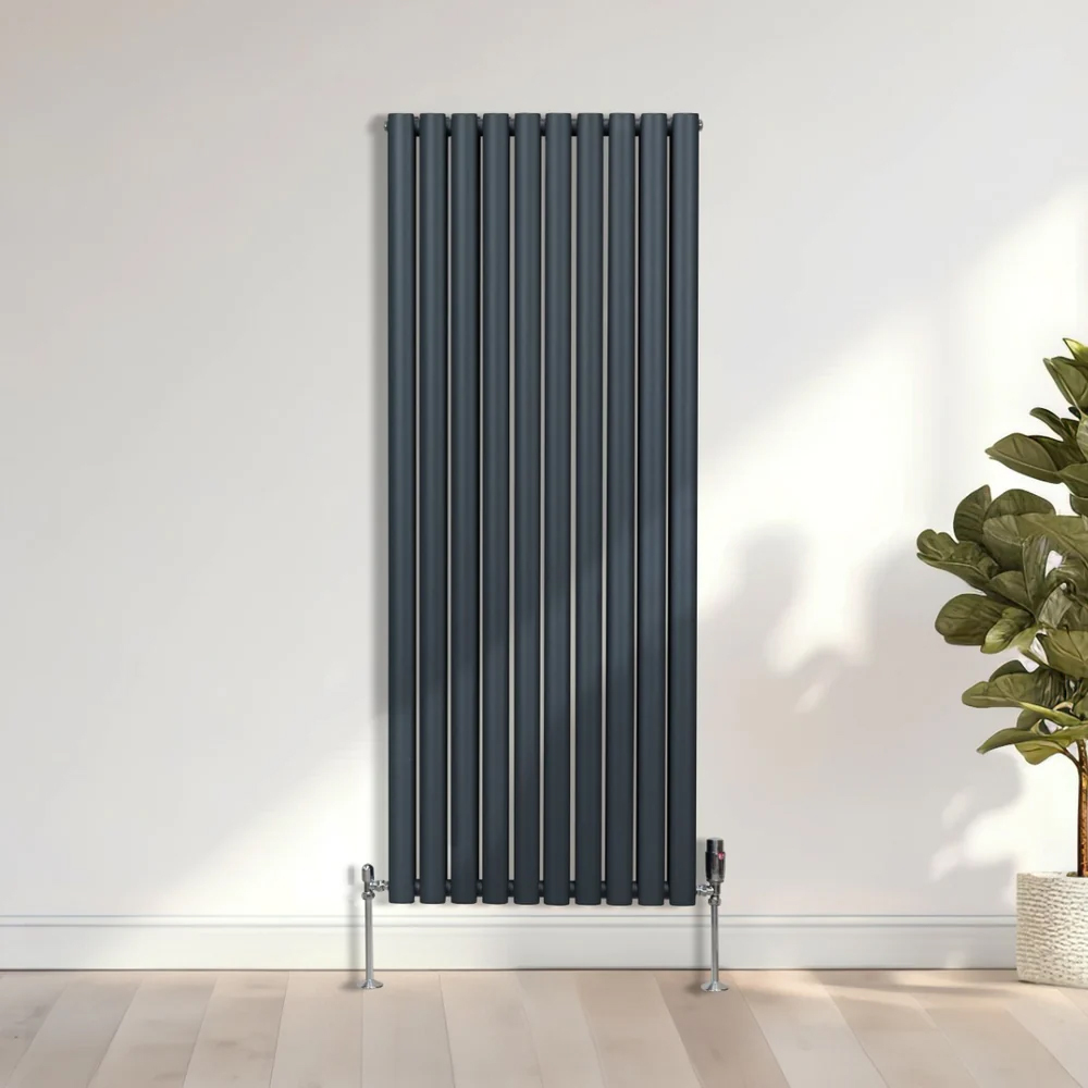 Monster Shop 6691BTU Anthracite Grey Oval Column Radiator and Valves 1600 x 600mm Image 2