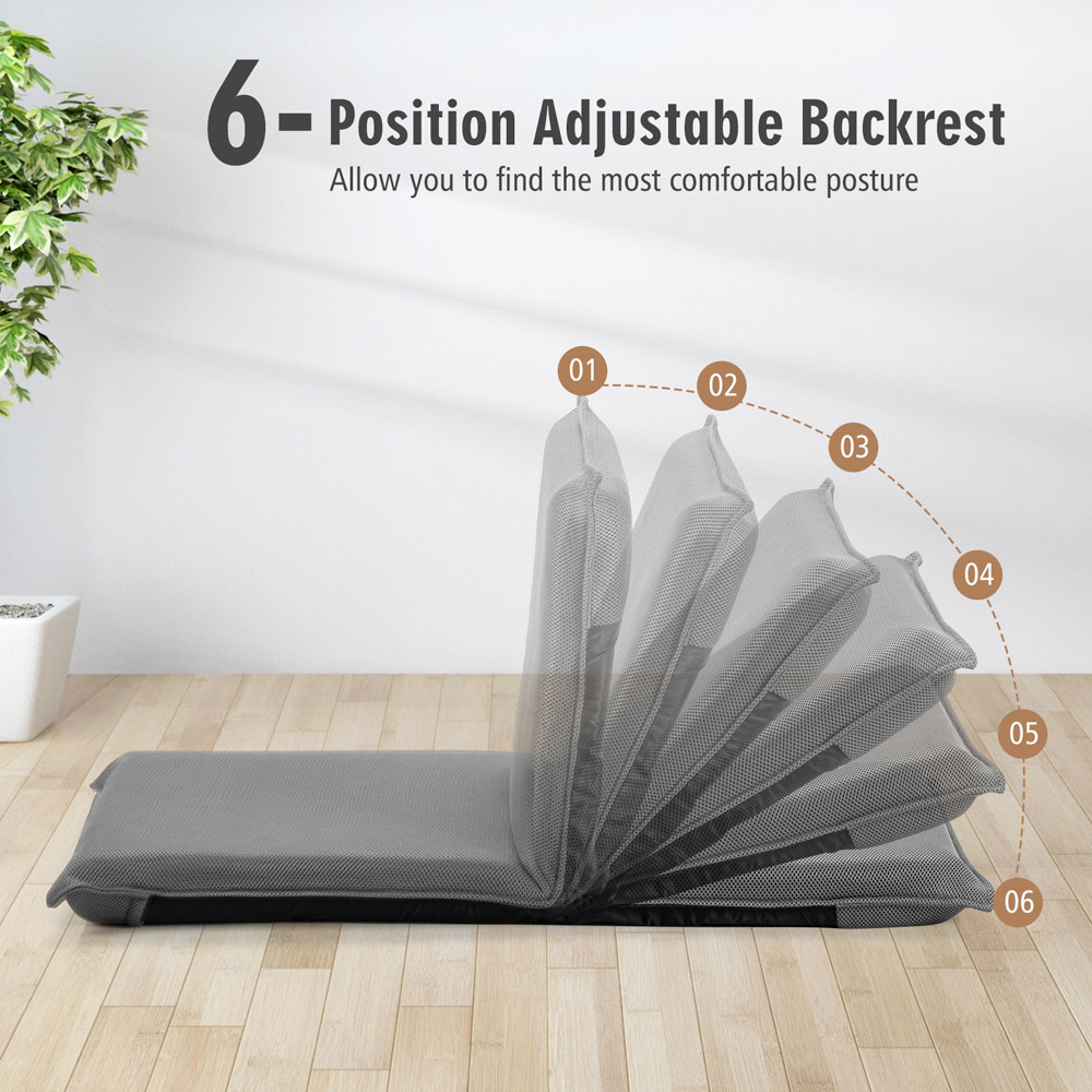 Costway Grey Foldable Floor Chair with Reclining Function Image 6