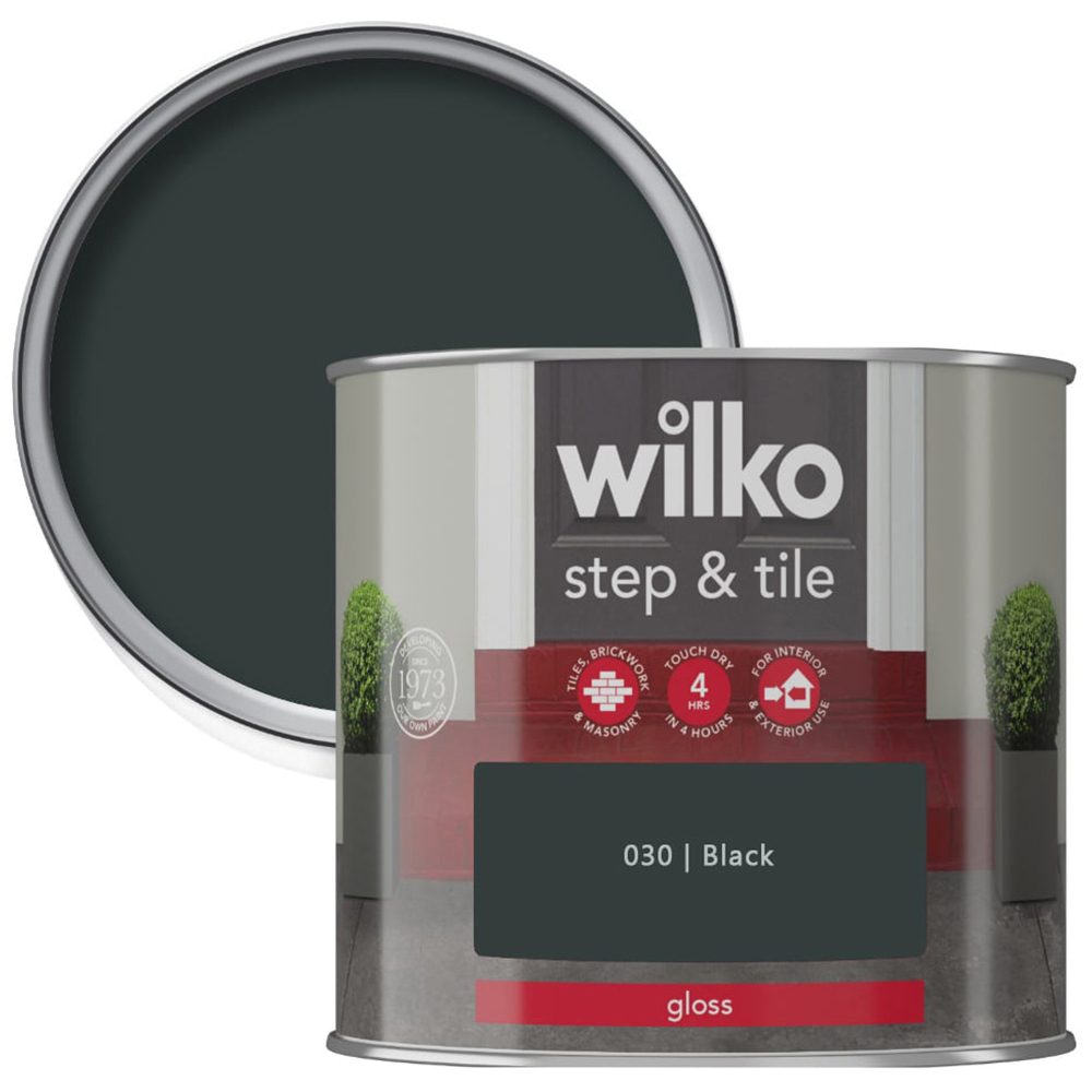 Wilko Step & Tile Black Gloss Paint 500ml Image 1