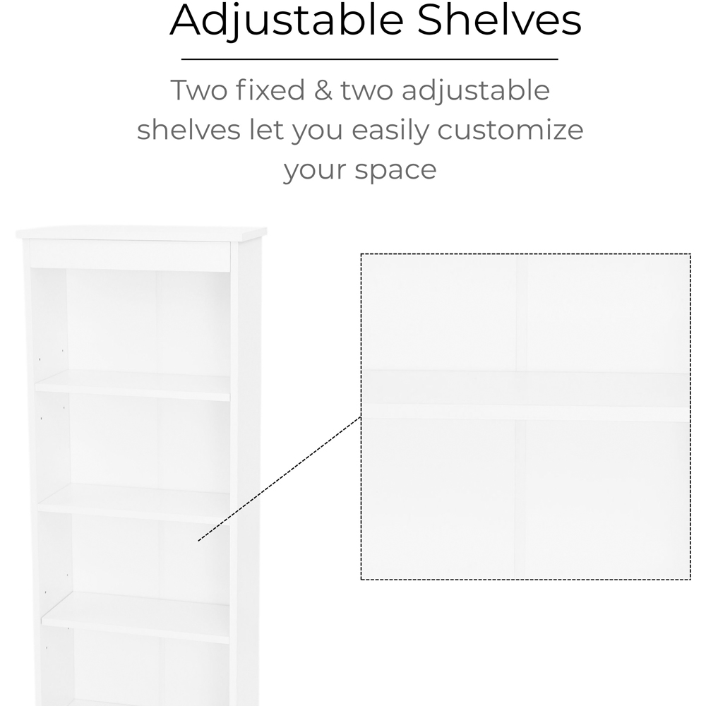 Core Products Erin 4 Shelf White Finish Low Narrow Bookcase  Image 6