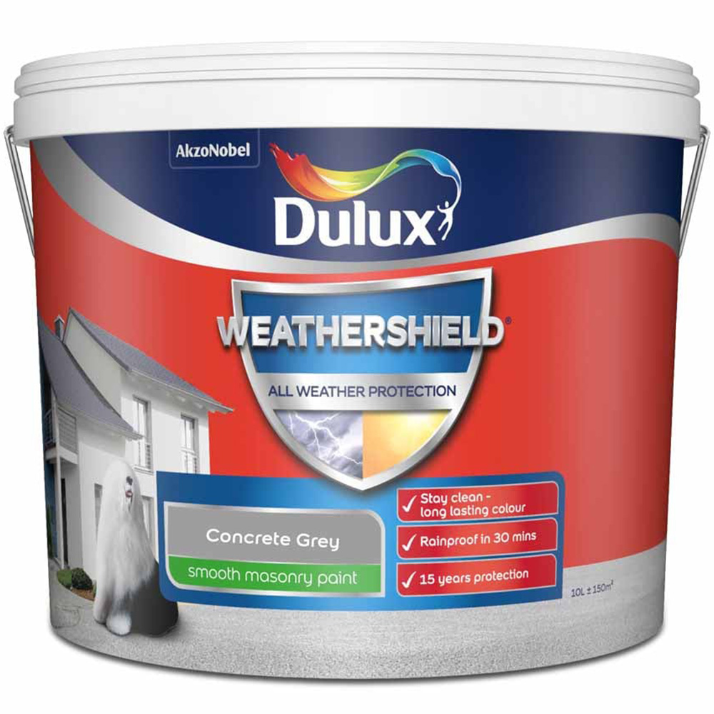 Dulux WeatherShield Concrete Grey Smooth Masonry Paint 10L Image 2