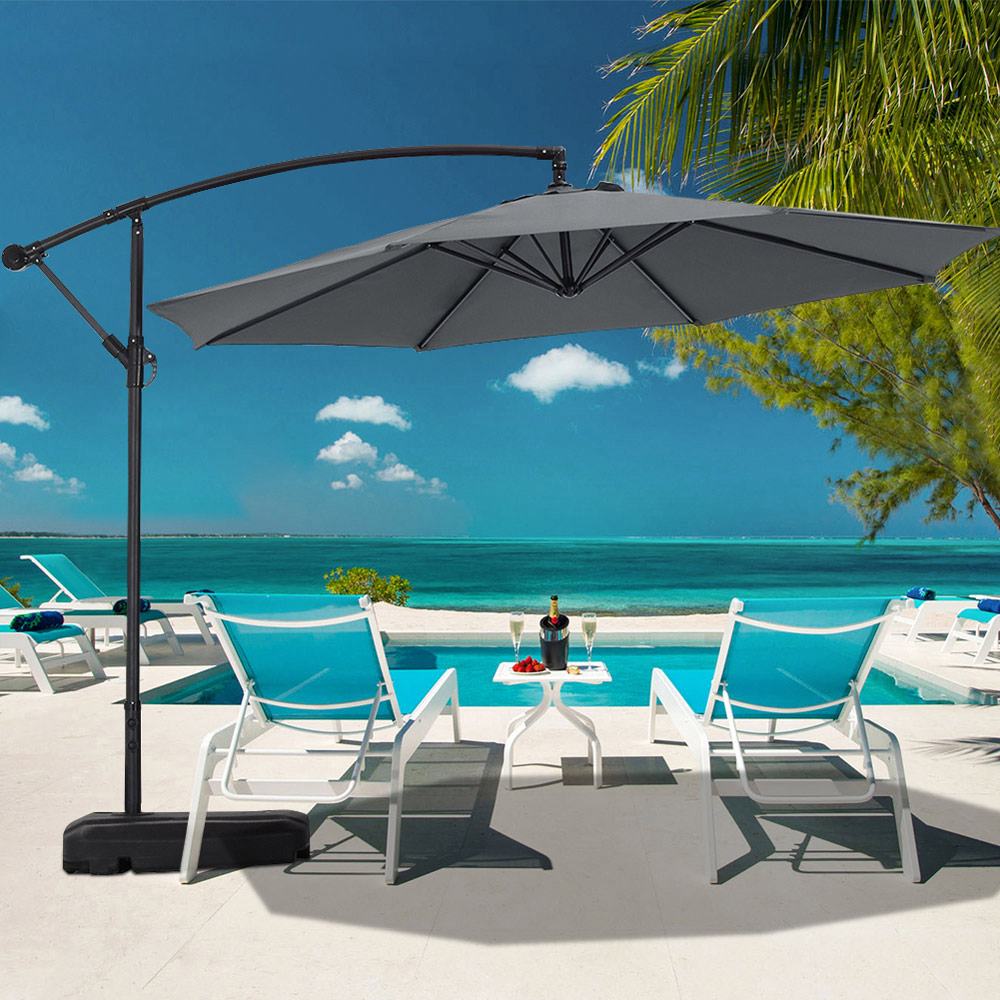 Livingandhome 3m Dark Grey Garden Cantilever Parasol with Rectangular