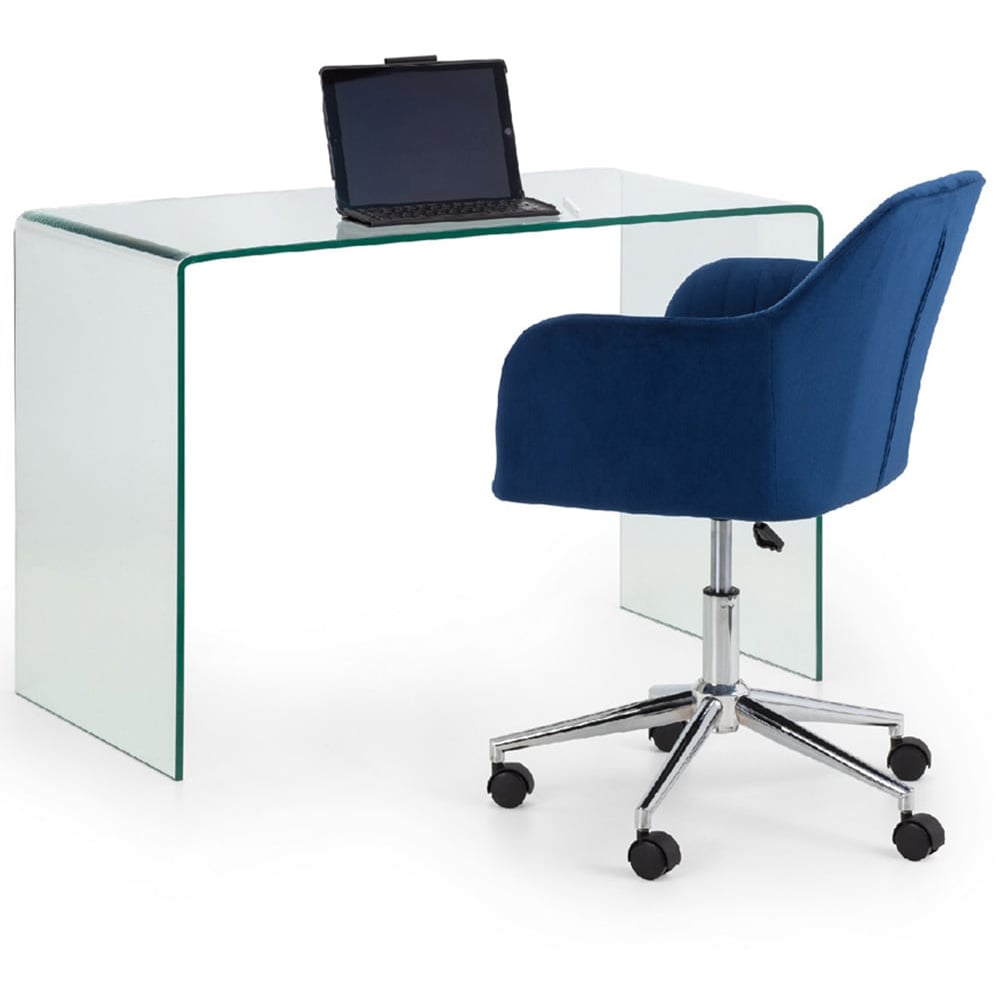 Julian Bowen Amalfi Kahlo Glass Desk and Blue Swivel Office Chair Image 2