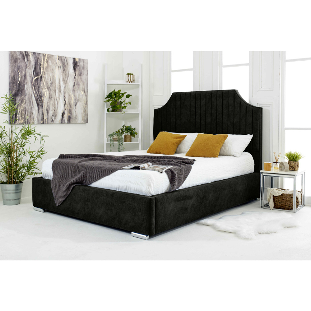 Eleganza Ascend Single Black Plush Velvet Bed Frame with Lined Headboard Image 5