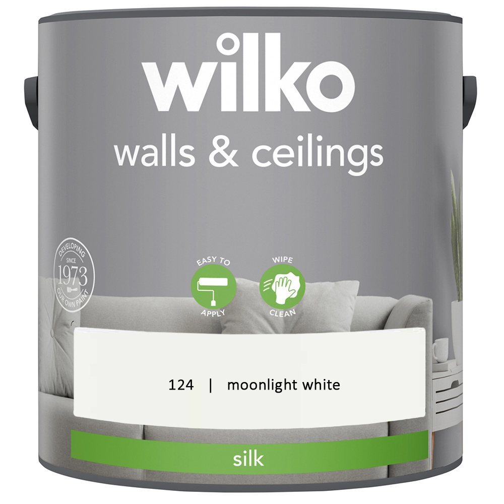 Wilko Walls & Ceilings Moonlight White Silk Emulsion Paint 2.5L Image 2