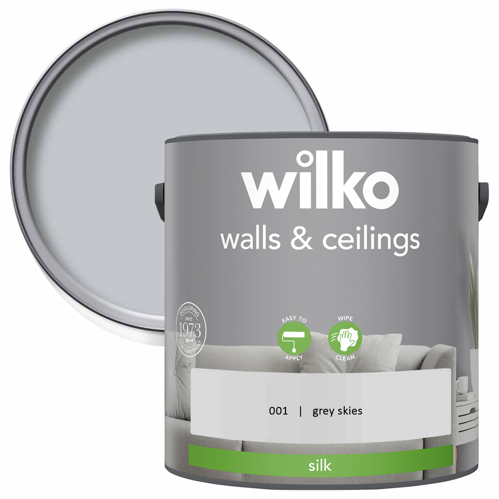 Wilko Walls & Ceilings Grey Skies Silk Emulsion Paint 2.5L Image 1