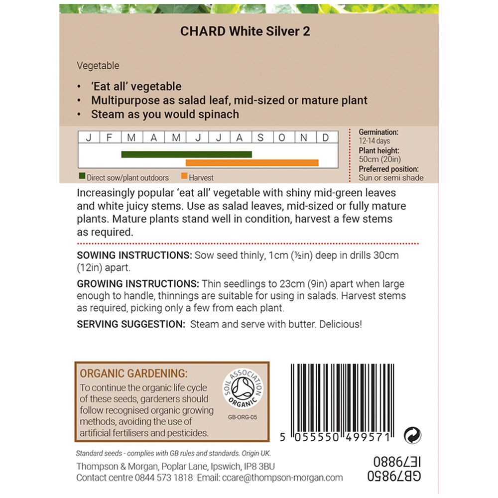 Thompson and Morgan Chard White Silver 2 Organic Seeds Image 2