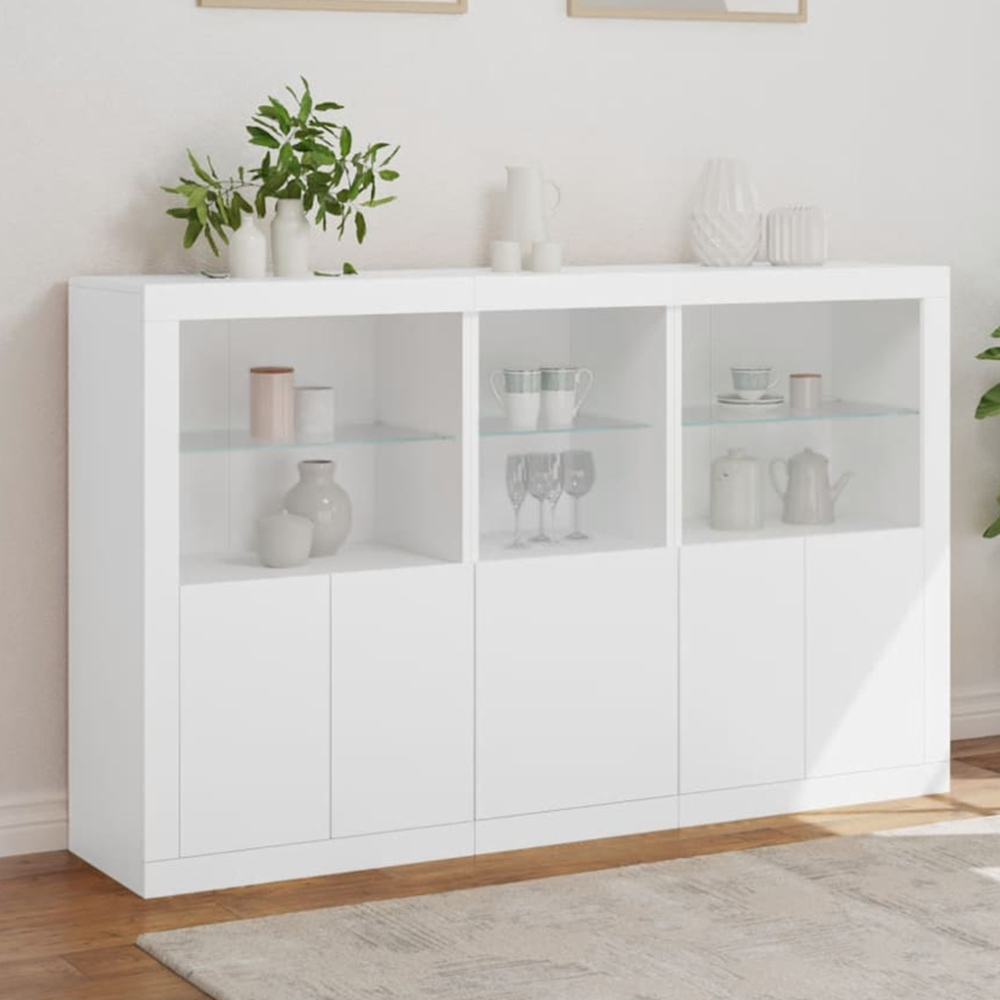 vidaXL 4 Door 3 Shelf White LED Sideboard Image 1