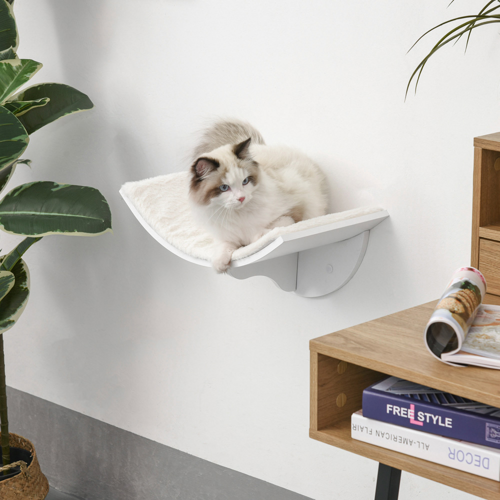 PawHut White Wall Mounted Shelf Perch Cat Bed Image 6