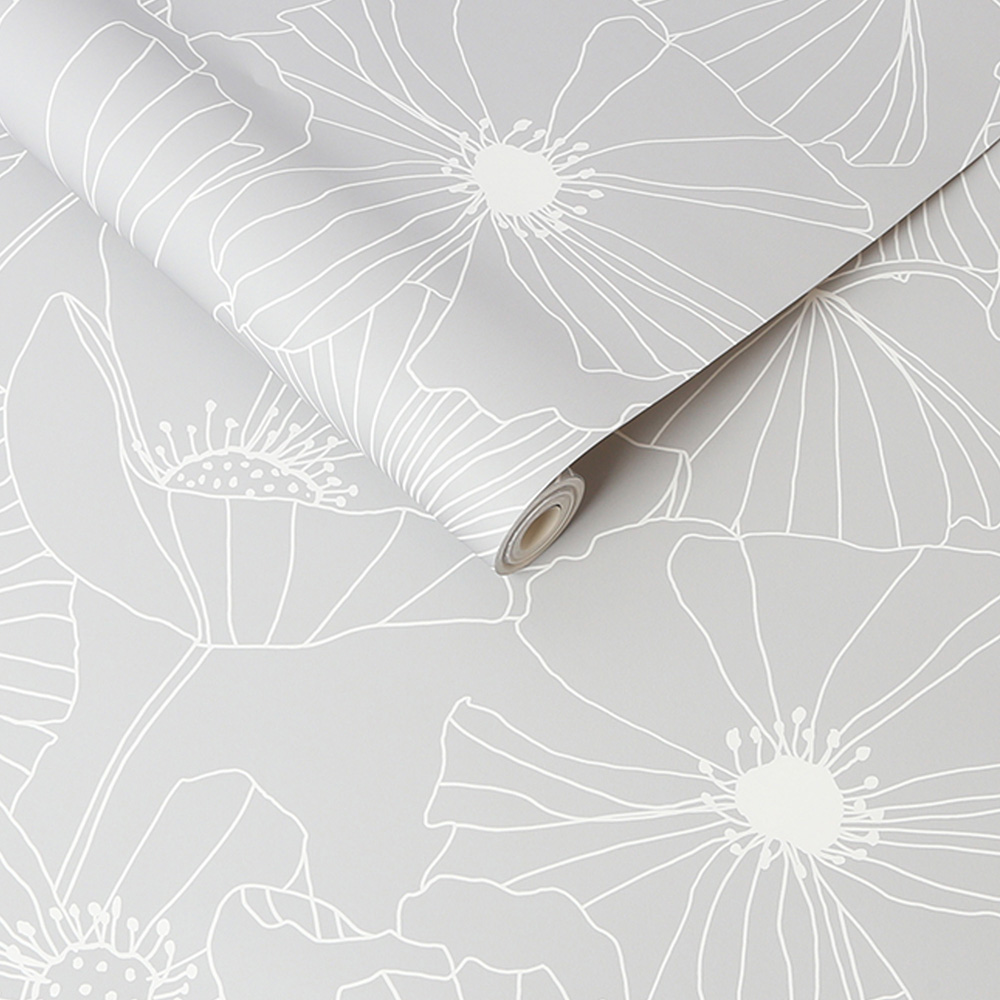 Fresco Linear Floral Grey Wallpaper Image 2
