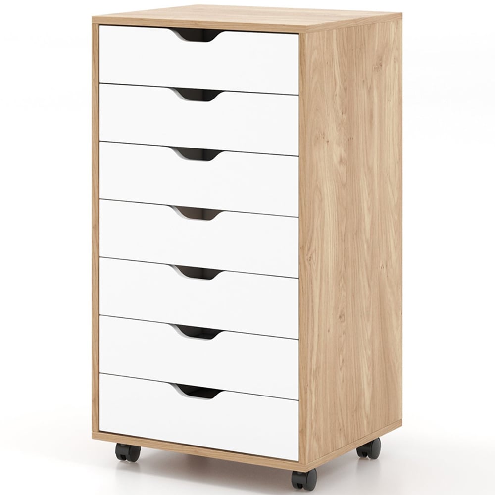 Costway 7 Drawer Natural Mobile File Cabinet Image 2