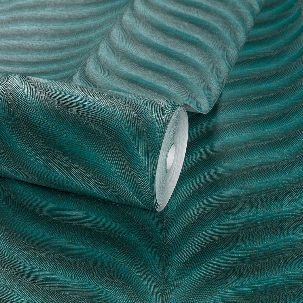 Grandeco Boutique Collection Organic Feather Teal Embossed Wallpaper Image 2