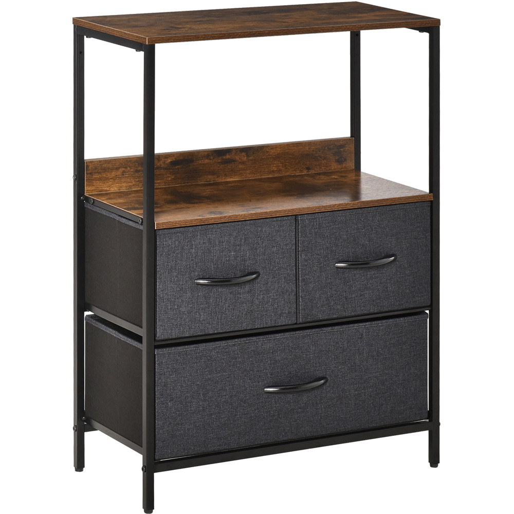 HOMCOM 3 Fabric Drawer Black Chest of Drawers Image 2