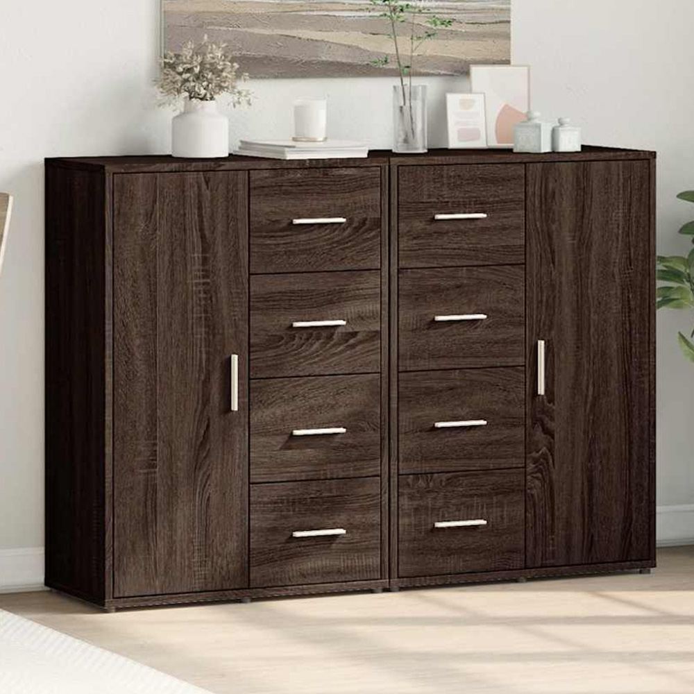 vidaXL Single Door 4 Drawer Brown Oak Sideboard Set of 2 Image 1