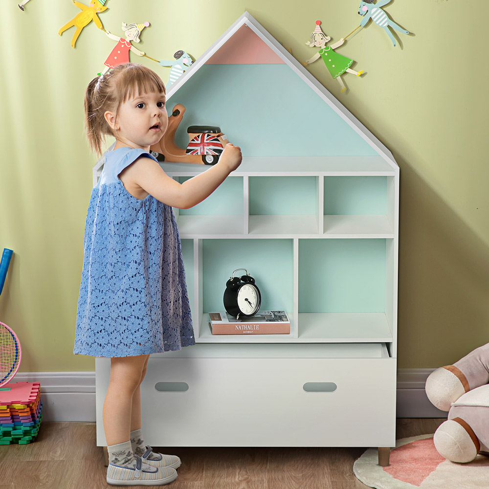 Tommy Toys Single Drawer 8 Shelf White Bookshelf Baby Toy Wood Organiser Image 1