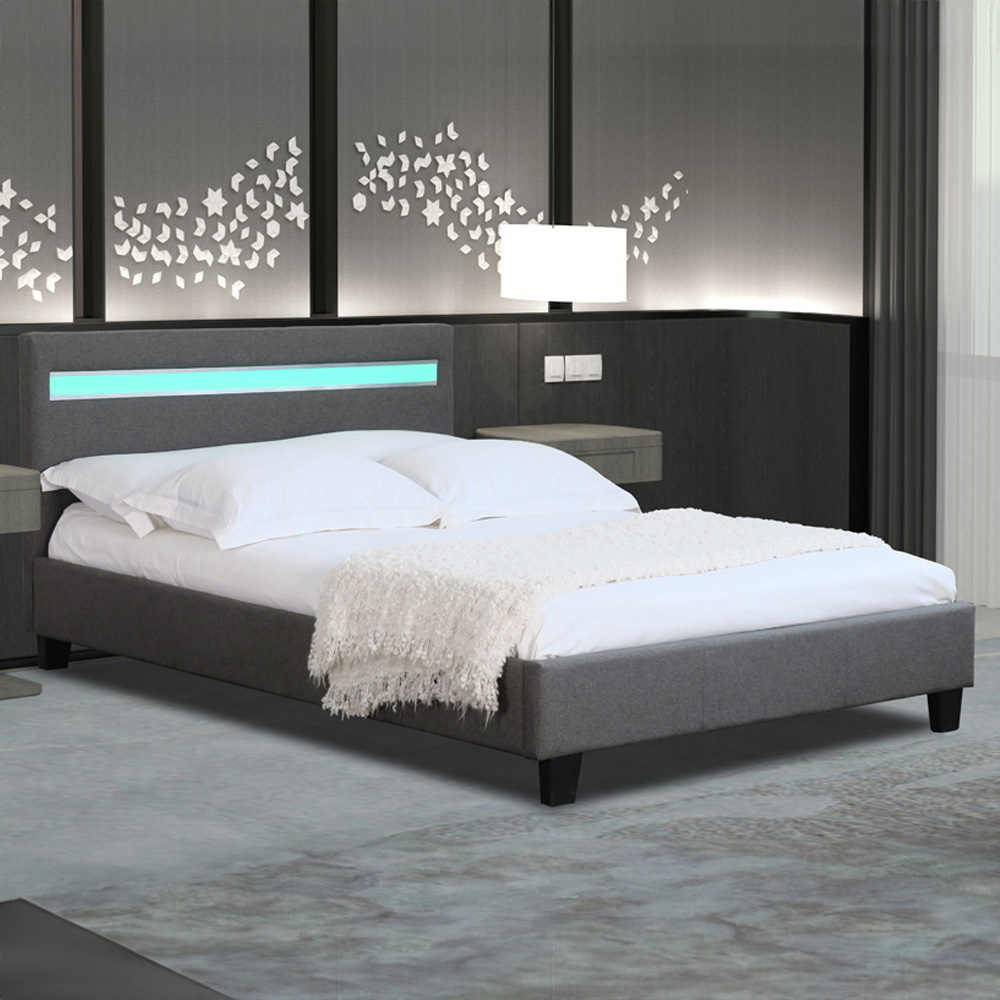 Brooklyn King Size Dark Grey Fabric Modern LED Bed Frame Image 1
