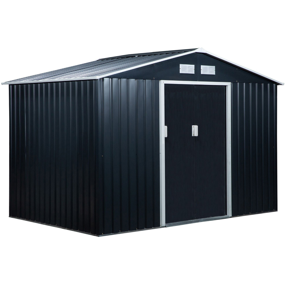 Outsunny 9 x 6ft Apex Double Sliding Door Metal Storage Shed Image 1