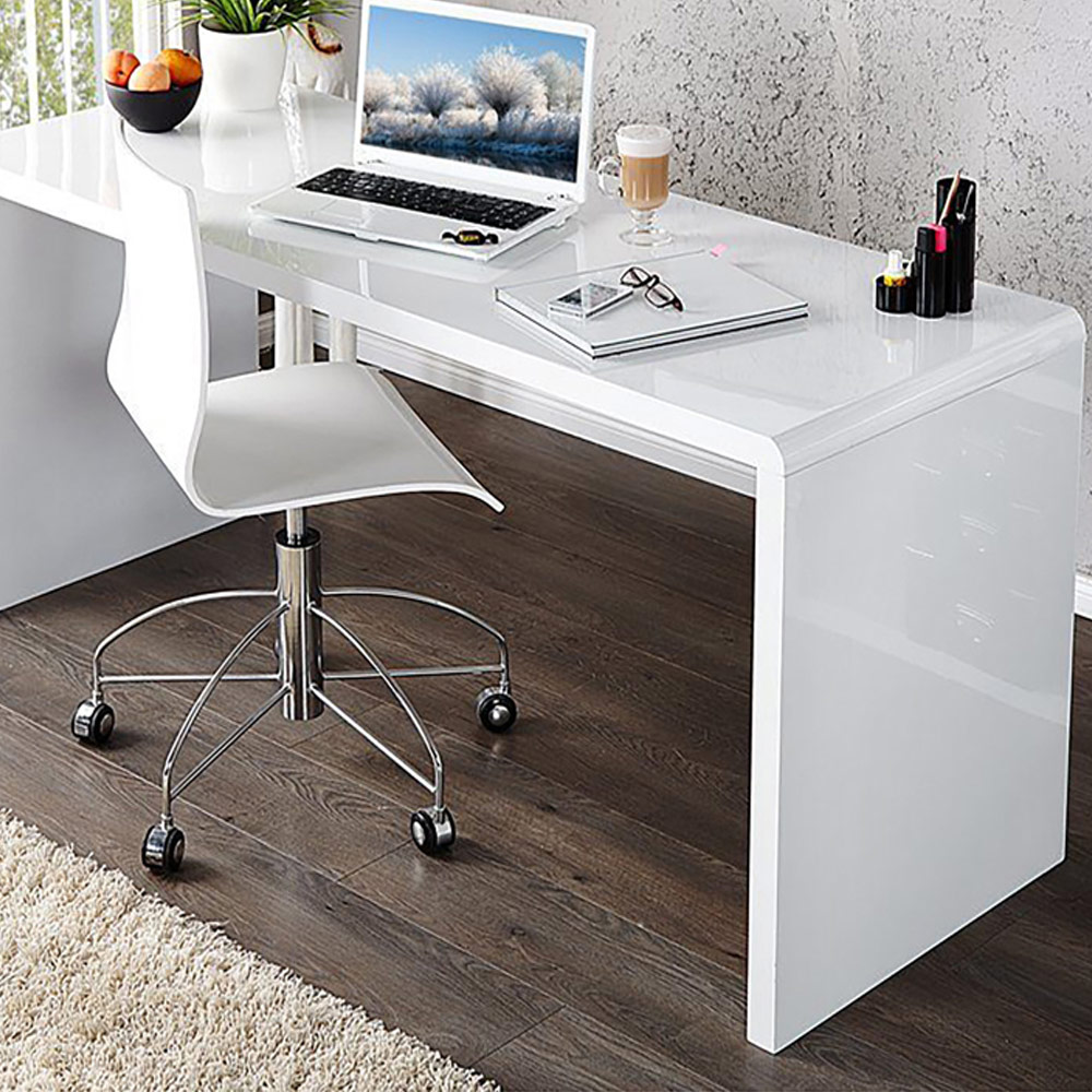 Furniturebox Alfredo High Gloss Computer Office Desk White Image 3