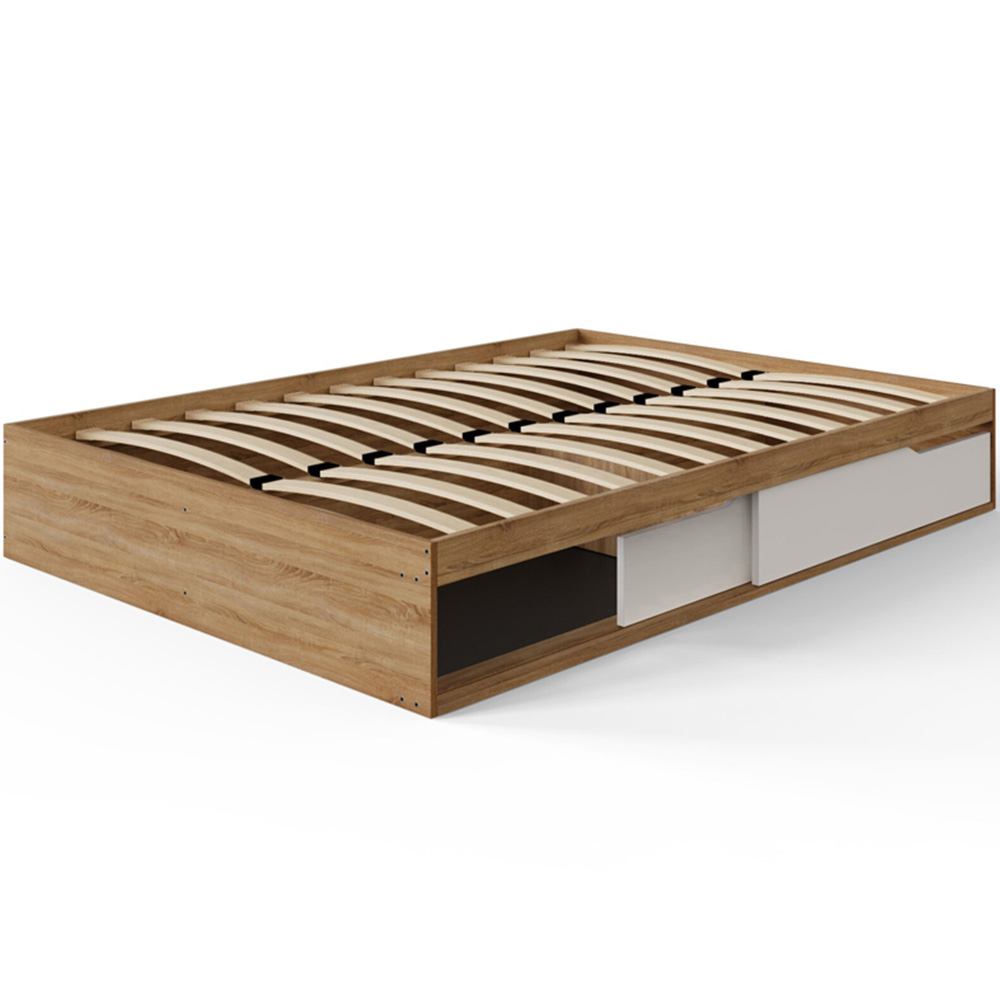 GFW Kai Double Oak and White 2 Drawer Platform Storage Bed with Memory Pocket Spring Mattress Image 5