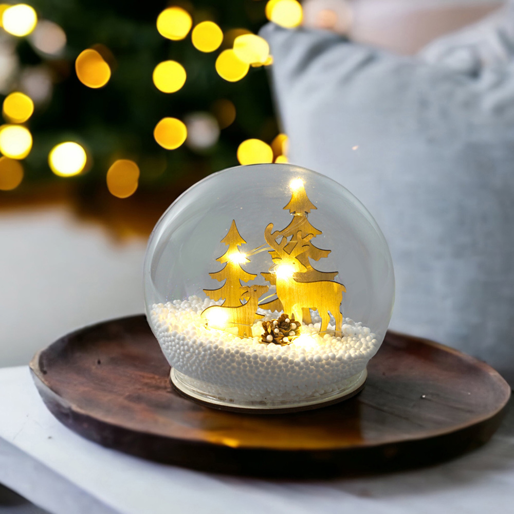 Xmas Haus Light Up Snow Globe with Reindeers Image 3