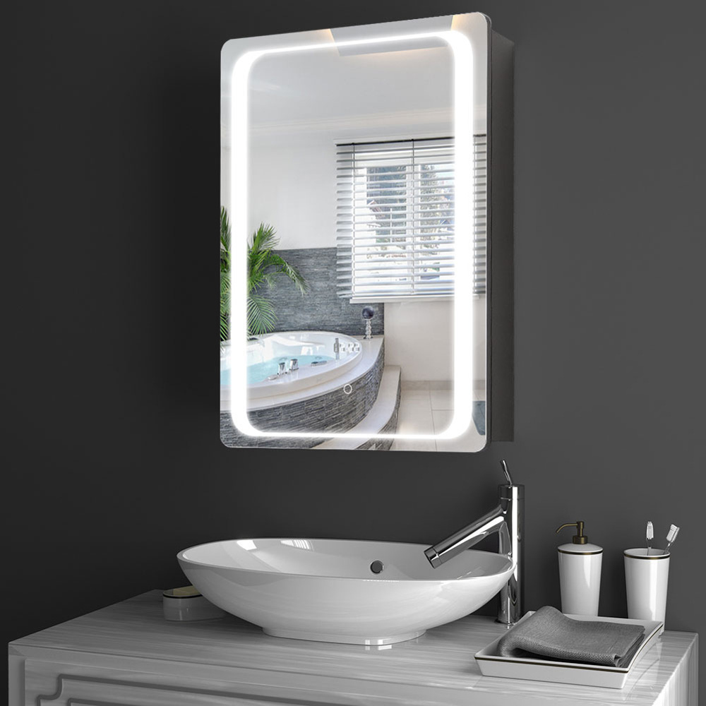 Living and Home White LED Mirror Bathroom Cabinet with Electronic Clock Image 6